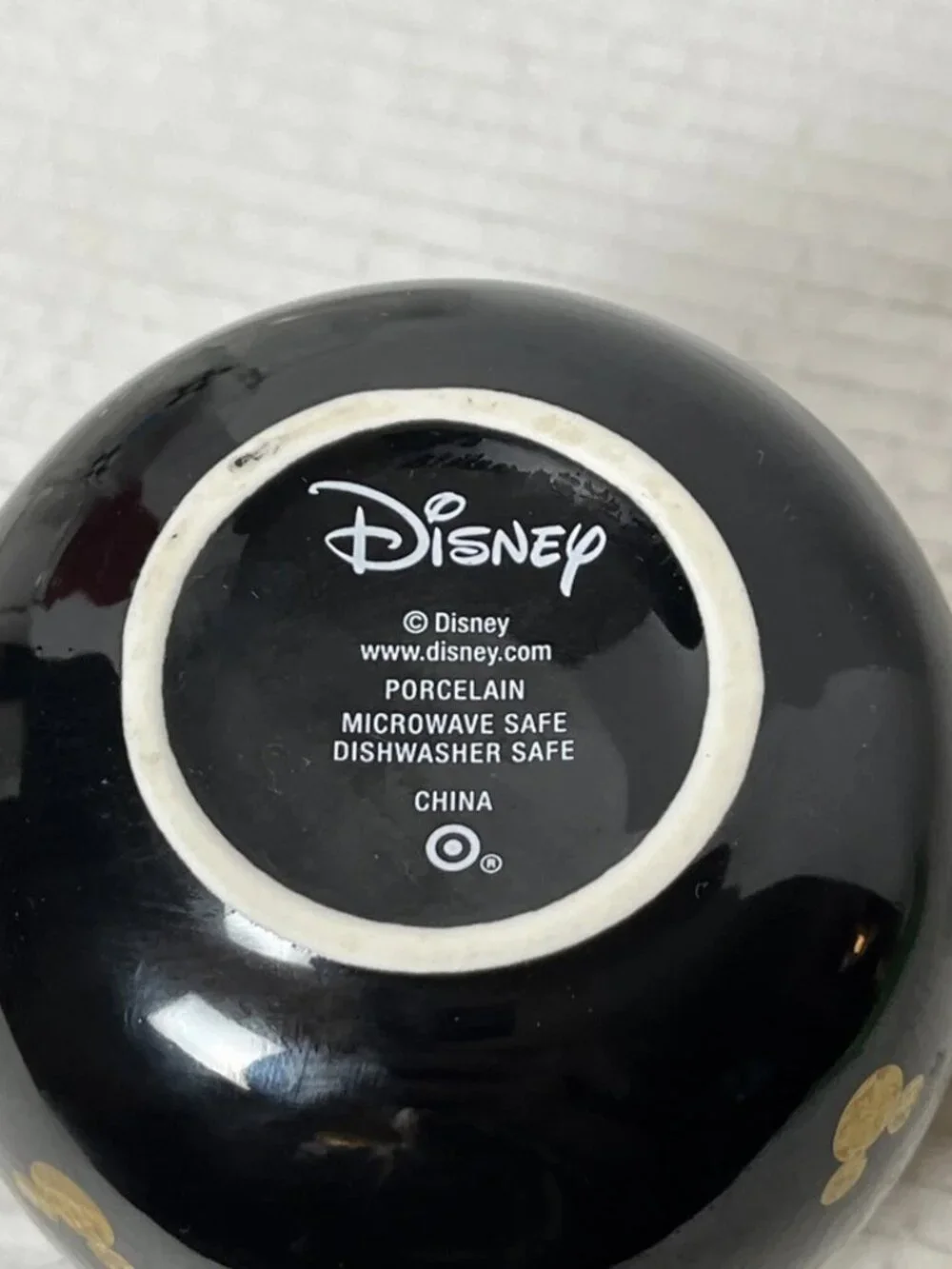 Disney MICKEY MOUSE MUG Black Gold Porcelain Coffee Cup Metallic Handle 16oz